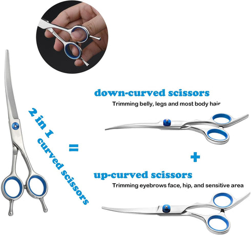 Professional Dog Grooming Scissors Set with Safety Round Tip 4CR Stainless Steel Pet Grooming Shears for Cats & Dogs (Blue)...