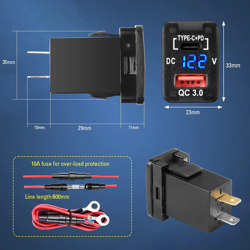 Cllena Quick Charge 3.0 & PD USB C Dual USB Port Charger Socket Power Adapter for Toyota...