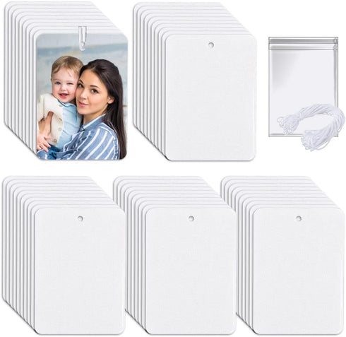 50 Pieces Sublimation Air Freshener Blanks, Car Air Freshener, DIY Scented Hanging Sheets Felt With 100 PCS Bags and 49.2 Feet Elastic Rope for Ca...