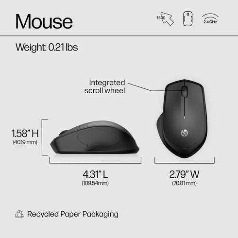 HP Wireless Silent 280M Mouse - Ergonomic Right-Handed Design, 18 Month Battery Life, and 2.4GHz Reliable Connection - Works for Computers and Lap...