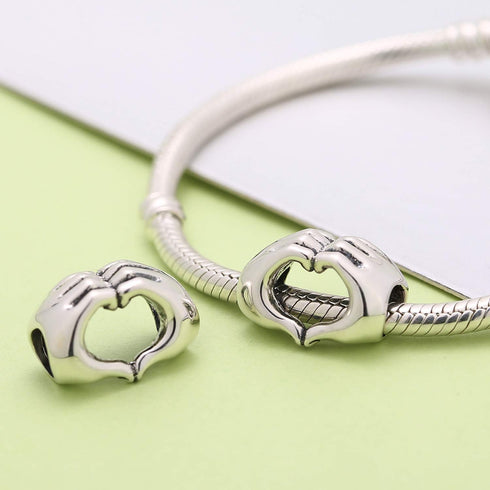 925 Sterling Silver Love Heart in Your Hands Charm for Charms Bracelets, Xmas Mother's Day Gifts Idea...