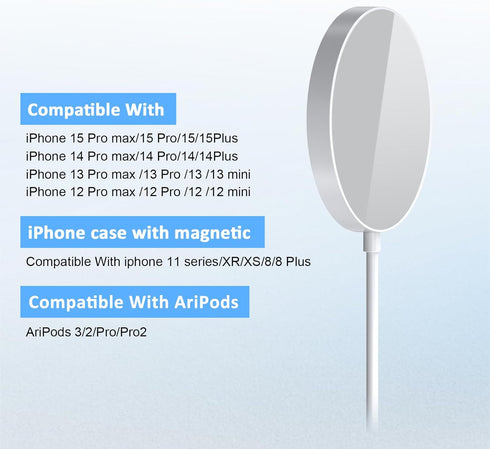 Magnetic Wireless Charger: Mag-Safe iPhone Charging Pad Compatible with iPhone 15 Pro Max Plus 14 Pro Max Plus 13 Pro Max 12 Pro Max - Mag Charger...