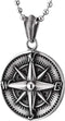 COOLSTEELANDBEYOND Mens Women Stainless Steel Vintage Compass Circle Medal Pendant Necklace, 23.6 inches Ball Chain...