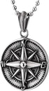 COOLSTEELANDBEYOND Mens Women Stainless Steel Vintage Compass Circle Medal Pendant Necklace, 23.6 inches Ball Chain...