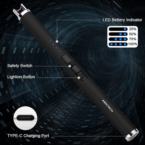 ARECTECH Rechargeable Electric Candle Lighter Arc Plasma Windproof Lighter for Candle Kitchen Birthday Gift for Mom Men Wife with Type-C Cable Bla...