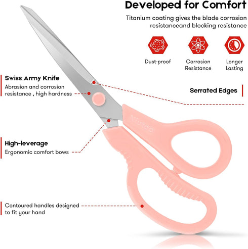 Pastel Scissors, Niutop 8" All Purpose Scissors Heavy Duty Ergonomic Comfort Grip Shears Sharp Scissors for Office Home Household Sewing High/Midd...
