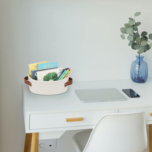 ABenkle Small Woven Basket, Mini Cotton Rope Storage Basket, Tiny White Easter Basket, Oval Decorative Toy Dog Cat Basket for Nursery, Empty Gift ...