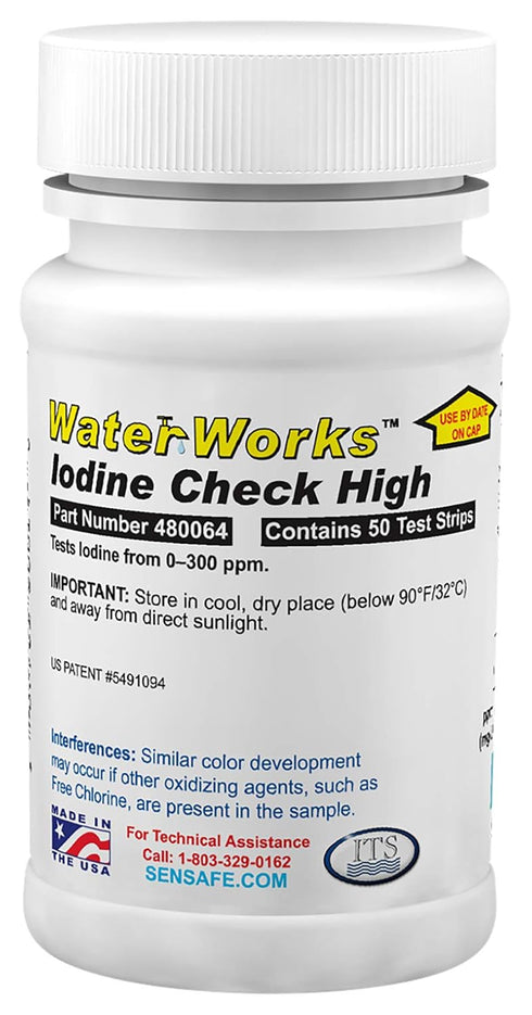 Industrial Test Systems WaterWorks 480064 Iodine Test Strip, 32 Second Test Time, 0-300ppm Range (Bottle of 50)...