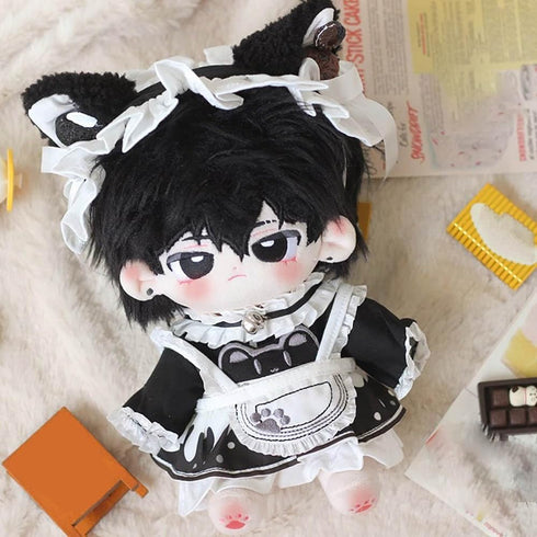 niannyyhouse 20cm Plush Doll Clothes Headdress Shirt Dress Apron Shoes Cat Paw Maid Sets 8in Doll Accessories Dress Up (Black)...