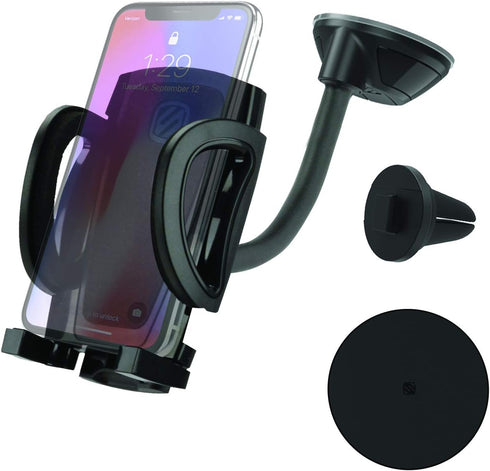 Scosche IHW10-SP1 4-in-1 Car Phone Holder Windshield, Dashboard, Vent, Cup Mount with Suction Cup | Dash, Vent or Windshield Mount | Stick Grip Su...