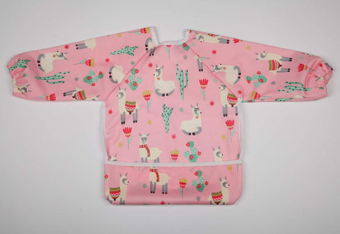 Baby Bib Sleeved Shirt With Pocket 1-3 years Toddler Painting Girls (Pink Alpaca)...