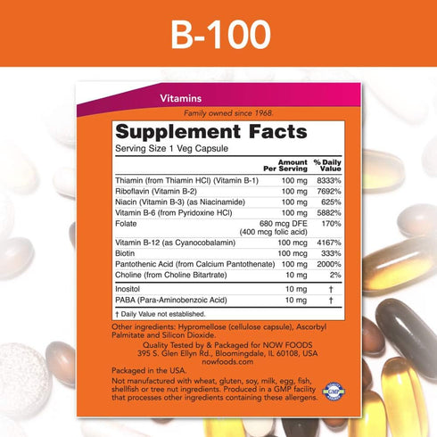 Now B-100 Vitamin Nervous System Health Dietary Supplement Capsule...