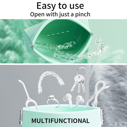 2Pack Silicone Retainer Case, Soft Cute Retainer Bag, Aligner Case with Vent Holes, Compatible with Invisalign, Mouth Guard Case, Green...