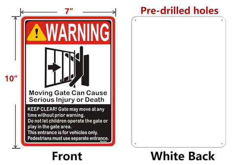 Moving Gate Sign Moving Gate Can Cause Serious Injury or Death Sign 10"x 7" Warning Door Safety Keep Clear Sign Metal Reflective Rust Free Aluminu...