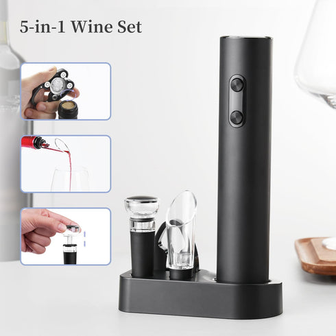Electric Wine Opener Set, Battery Operated Wine Bottle Opener with Storage Base, Wine Corkscrew Remover, Automatic Wine Opener Accessories for Hom...