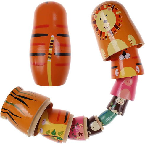 Matryoshka Doll Handmade Wooden Dolls Cartoon Animals Pattern Toy Gift...