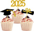 2025 Graduation Cupcake Toppers, 48 PCS Food/Appetizer Picks For Graduation Party Mini Cake Decorations, Diploma, 2025, Grad Cap Set 48 Pieces (01...