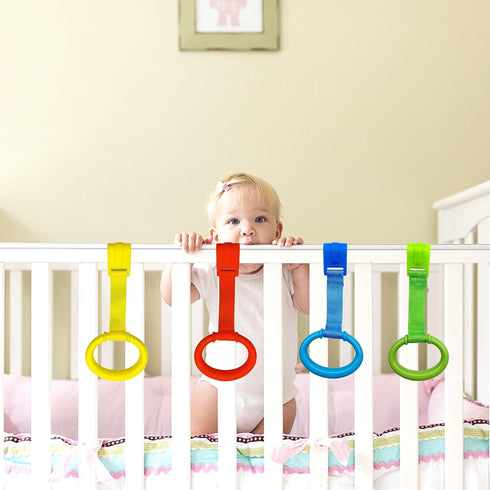 4 Pcs Baby Playpen Pull up Rings- Baby Crib Pull up Rings- Baby Walking Exercises Assistant Rings- Baby Bed Stand Up Rings Baby Cot Hanging Rings ...