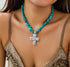 Silver Cross Pendant Turquoise Chain Choker Necklace for Women...