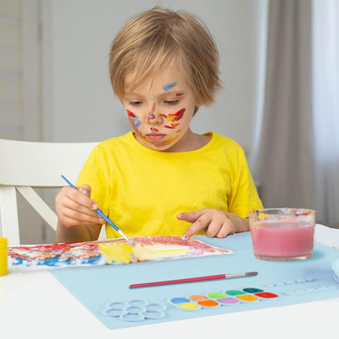 Silicone Painting Mat for Crafts Kids: Silicone Painting Station Pad with Cup and Paint Brush Holder Palette, 20"x16" Paint Tray Palette Craft Mat...