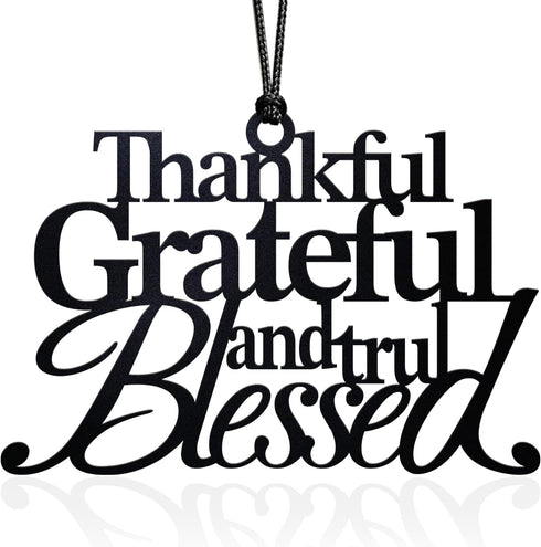 Handmade Thankful Grateful Blessed Car Mirror Hanging Decor,Thankful Black Metal Iron Decor Blessed Signs for Car Decor,Gift for Blessed...