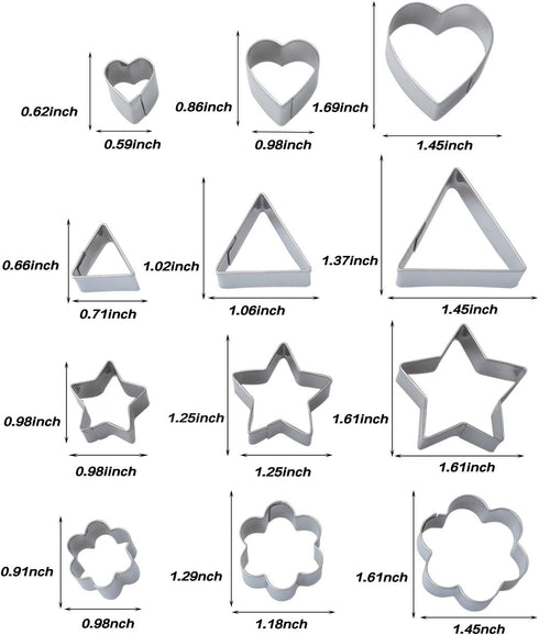 Mini Geometric Shaped Cookie Biscuit Cutter Set 24 Rectangle Square Heart Triangle Round Tiny Circle Baking Stainless Steel Metal Molds...