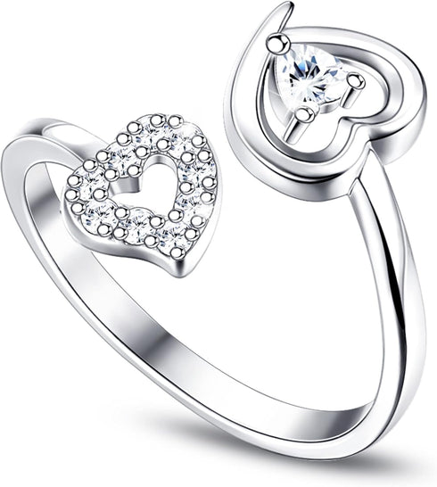 Sllaiss 925 Sterling Silver Heart Ring for Women White Gold Plated Open Adjustable Knuckle Rings Engagement Heart Ring Jewelry Gift For Her...