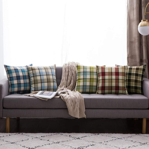 MIULEE Pack of 2 Decorative Pillow Covers Check Buffalo Plaids Pillowcase Tartan Linen Rustic Farmhouse Square for Bench Sofa Couch Car Bedroom Re...