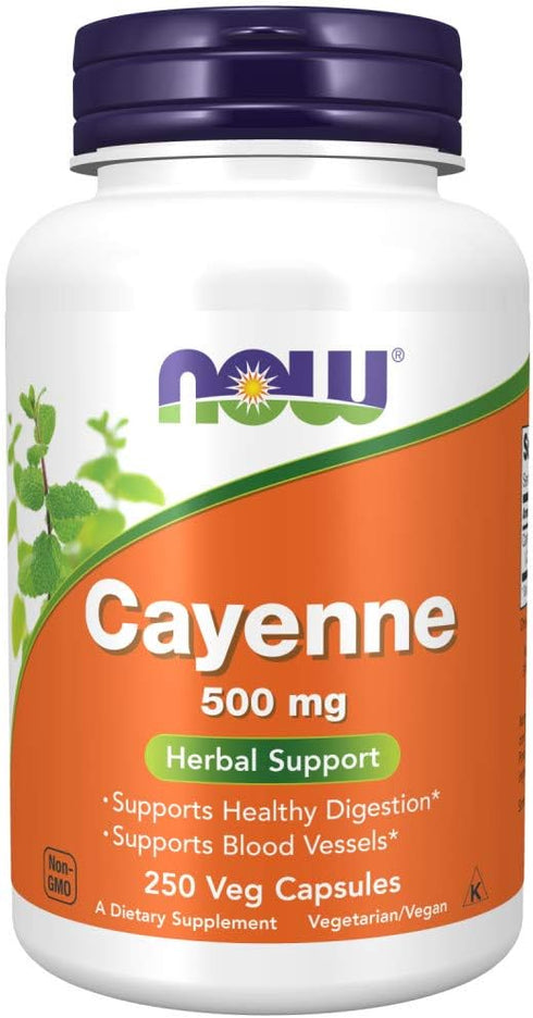 NOW Supplements, Cayenne (Capsicum annuum) 500 mg, Herbal Support, for Digestive Health, 250 Veg Capsules...
