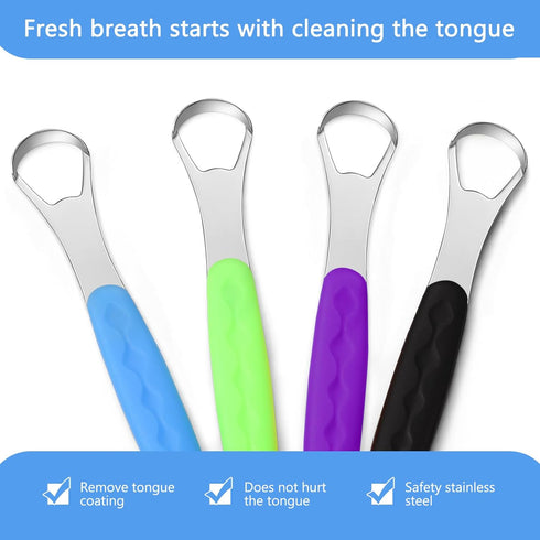 4 Pcs Tongue Scraper Cleaner Adults and Kids Stainless Steel Tongue Brush Metal Tongue Scraper Reduce Bad Breath with Travel Cases for Men Women O...