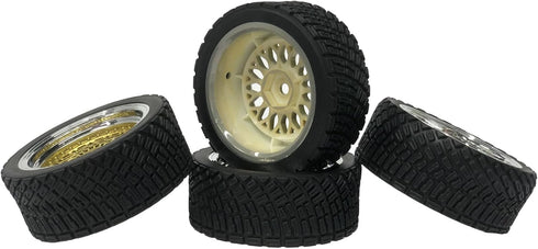 4PCS 65mm RC Rally Car Rubber Tires and Plastic Plating Wheel Rims Set 12mm Hex for 1/10 RC On-Road Rally Drift Racing Car for HSP Tamiya Sakura H...