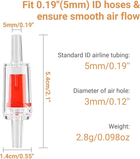 10PCS Aquarium Air Check Valve, One Way Non-Return Check Valve for Aquarium Air Pump, for 3/16 Inch Airline Tubing, Fish Tank Accessories (Red)...