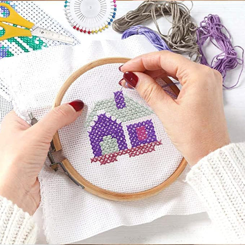 Stamped Embroidery Starters Kits with Pattern for Beginners Hot Air Balloon with Hoops Cloth Threads Needlework Art Cross Stitch Kits for Adults S...