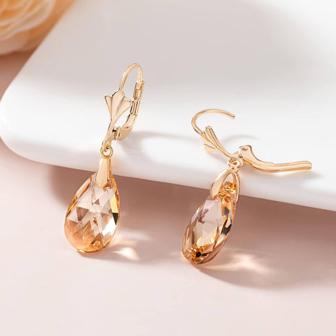 Austrian Crystal Teardrop Leverback Dangle Earrings for Women Fashion 14K Gold Plated Hypoallergenic Jewelry...