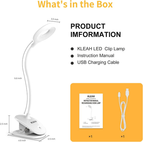 Clip on Light for Bed & Desk, Reading in Bed, Dorm, Flexible Gooseneck, Battery Operated Rechargeable Clamp Lamp for Headboard, Eye-Caring LED Lig...