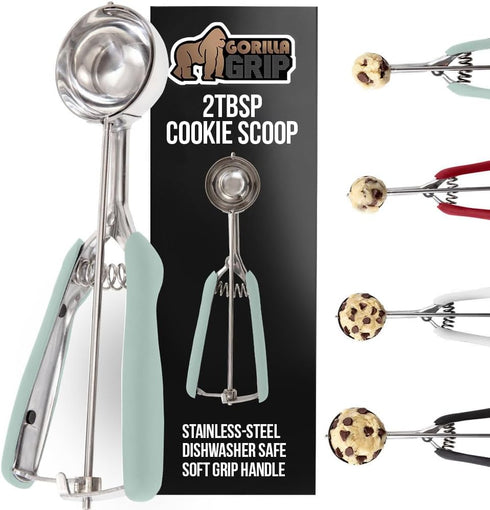 GORILLA GRIP Stainless Steel Cookie Scoop for Baking, 2 TBSP, Multipurpose Melon Baller, Meatball Spring Scoops, Perfect Portion Sizes, Easy Food ...