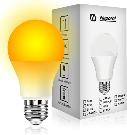 Neporal Amber Light Bulbs, 9W 60W Equivalent A19 Soft Light Bulbs, Blue Light Blocking Warm Light Bulbs, 1800K Amber Night Light Bulbs, Dim Light ...