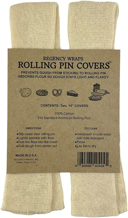 Regency Wraps Rolling Pin Cover for Non-Stick Dough Rolling, 100% Cotton Absorbs Excess Flour So Pastries Come out Light and Flakey, 15" Pack of 2...