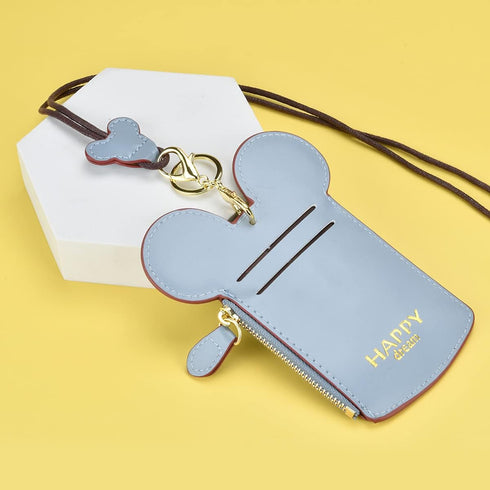 BUUFAN Chic Cute Travel PU Leather Student ID Card Holder Lanyard Neck Pouch Bag With Coin Wallet Purse for Students Women Kids Teens Girls (Blue)...