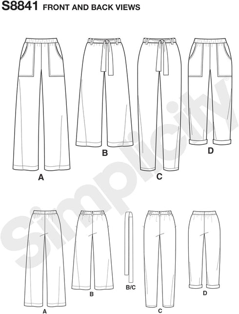 Simplicity Pattern S8841 Misses' Wide or Slim Leg Pull-on Pants, H5 (6-8-10-12-14)...