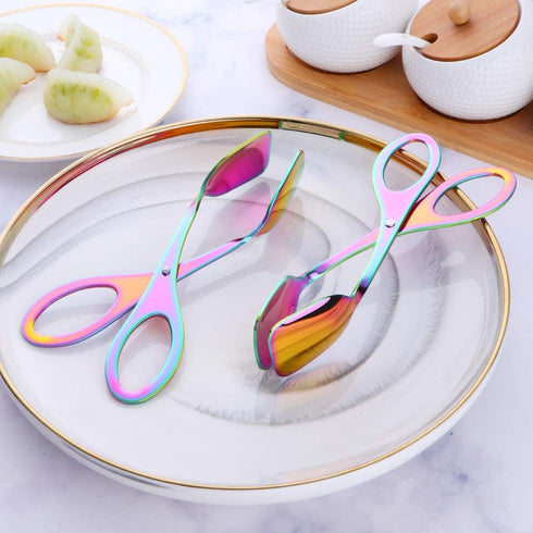 Food Tongs, Baikai Stainless Steel Kitchen Scissor Cooking Barbecue BBQ Grilling and Serving Clips (Rainbow)...