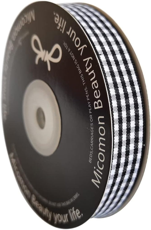 Black and White Wovon Edge Gingham Ribbon 25 Yard Each Roll 100% Polyester (5/8", Black)...