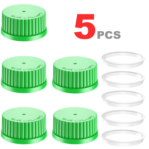 5pcs GL45 Screw Caps with Pouring Ring for Laboratory Glass Bottles, Polypropylene, 45 mm (Green)...