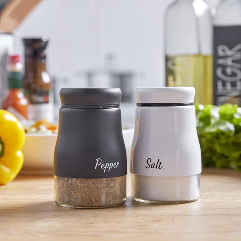 Salt and Pepper Shakers Set, Bivvclaz 5 Ounce Stainless Steel Salt and Pepper Dispenser with Glass Bottom, Cute Salt and Pepper Shakers for Modern...