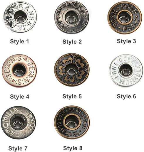 20 Pieces Jeans Button Tack Buttons Snap Fastener Press Studs Metal Replacement Kit with Storage Box, Diameter 17MM(0.67 Inch) (Style 3)...