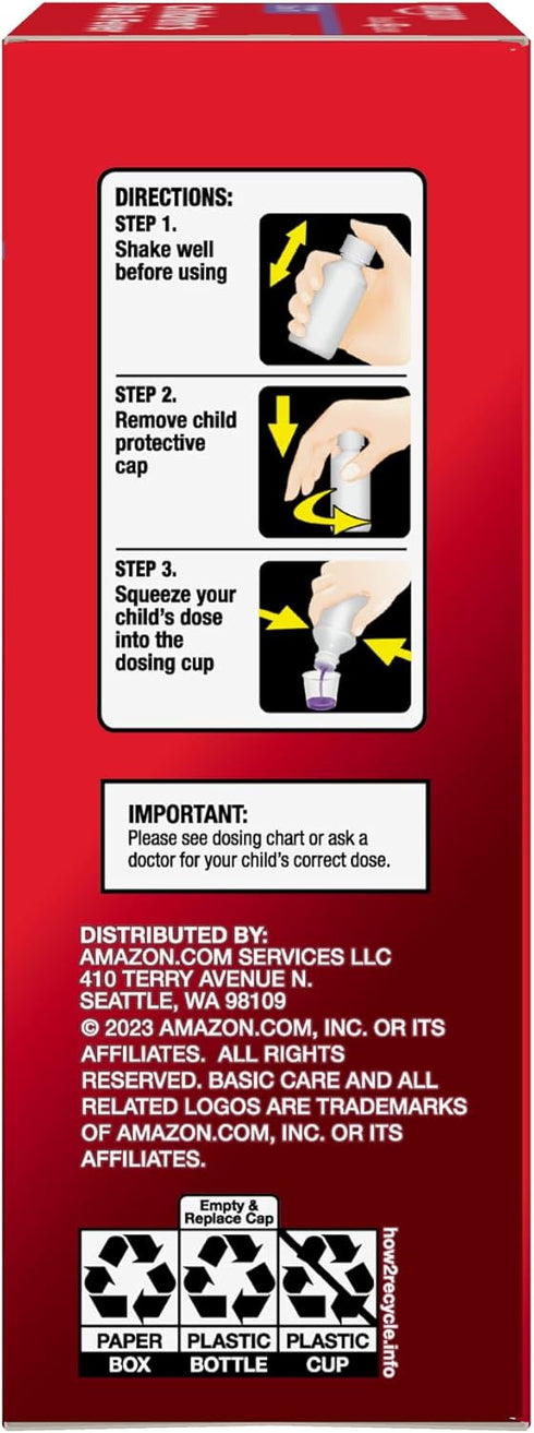 Amazon Basic Care Children's Pain and Fever, Acetaminophen 160 mg per 5 mL Oral Suspension, Grape Flavor, 8 fl oz...