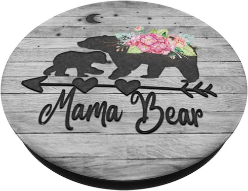 Blush Pink Floral Mama bear and one cub baby grey rustic PopSockets Adhesive PopGrip...