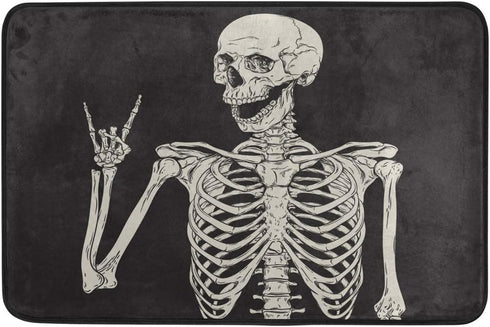Baofu Skull Doormats Bathroom Floor Mat Rock and Roll Skeleton Lightweight Non-Slip Area Rugs Halloween Decorative Entrance Front Door Rug for Out...