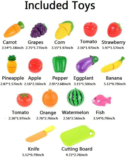 Cutting Fruits Vegetables Set, 16 Pack Play Kitchen Plastic Cutting Food for Kids Pretend Play Kitchen Toys Educational Food Toys for Children Gir...