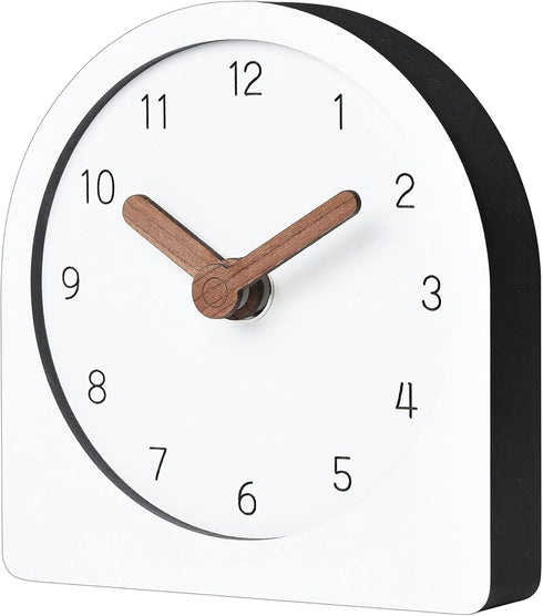 Wooden Silent Non-Ticking Battery Operated Decorative Small Mini Analog Modern Shelf Desk Table Mantel White Clock for Home, Office, Living Room, ...